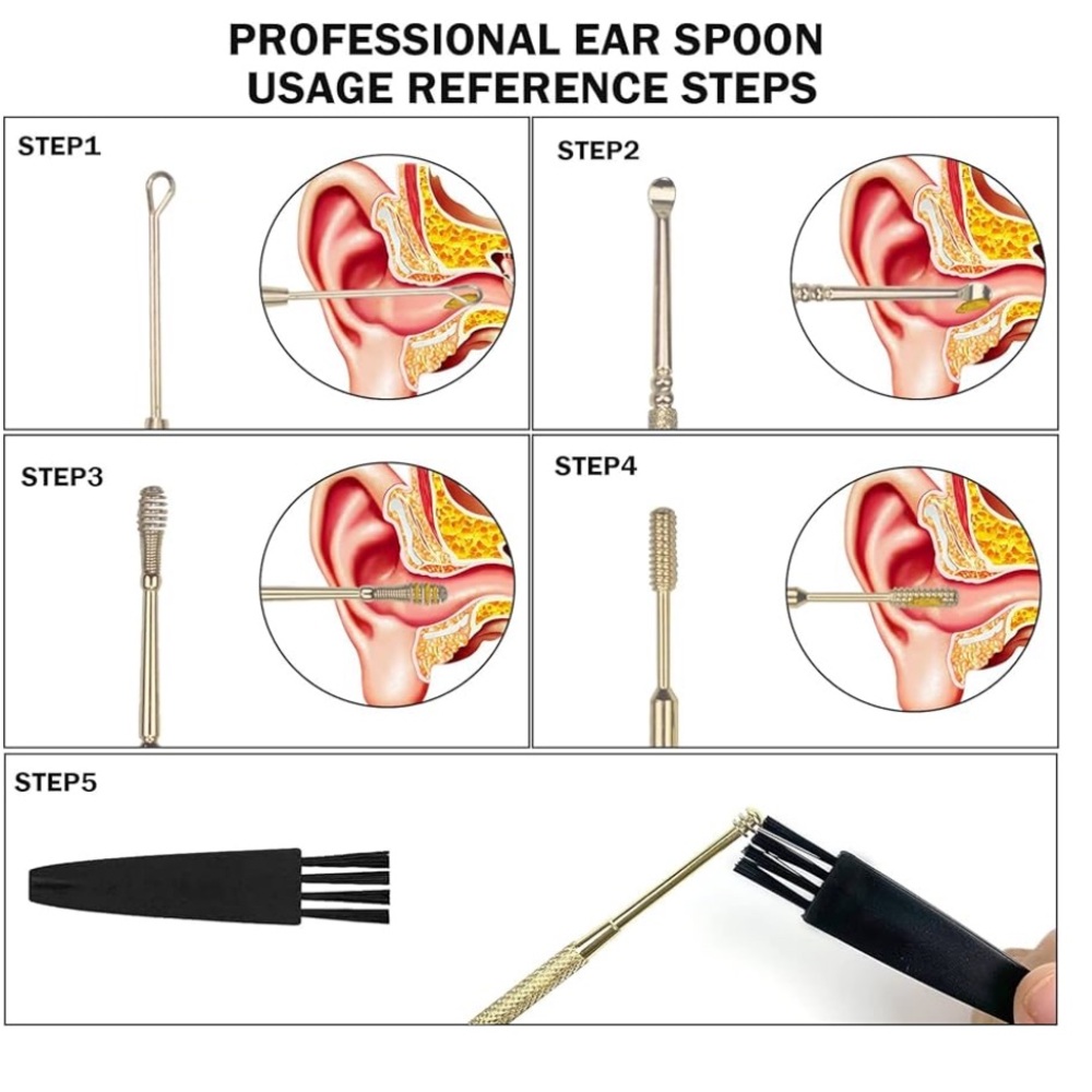 6 Pcs Extended Ear Wax Removal Kit Gold - Picture 5 of 7